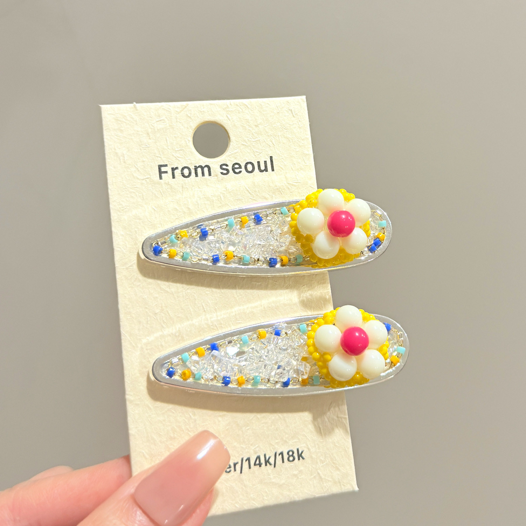 韩国东大门碎钻精工花朵发夹甜美女孩氛围感个性刘海碎发夹子发饰