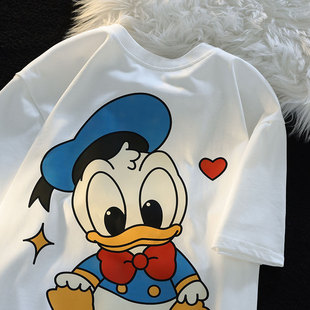 多巴胺情侣装 新款 甜美小众上衣 t恤女夏季 联名卡通潮牌唐老鸭短袖
