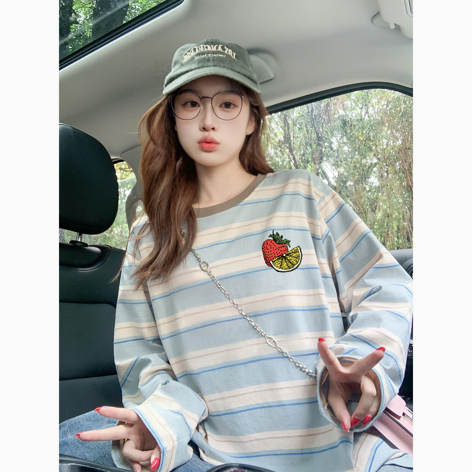 薄款蓝白条纹长袖t恤女秋季2025新款宽松慵懒风小众防晒罩衫上衣