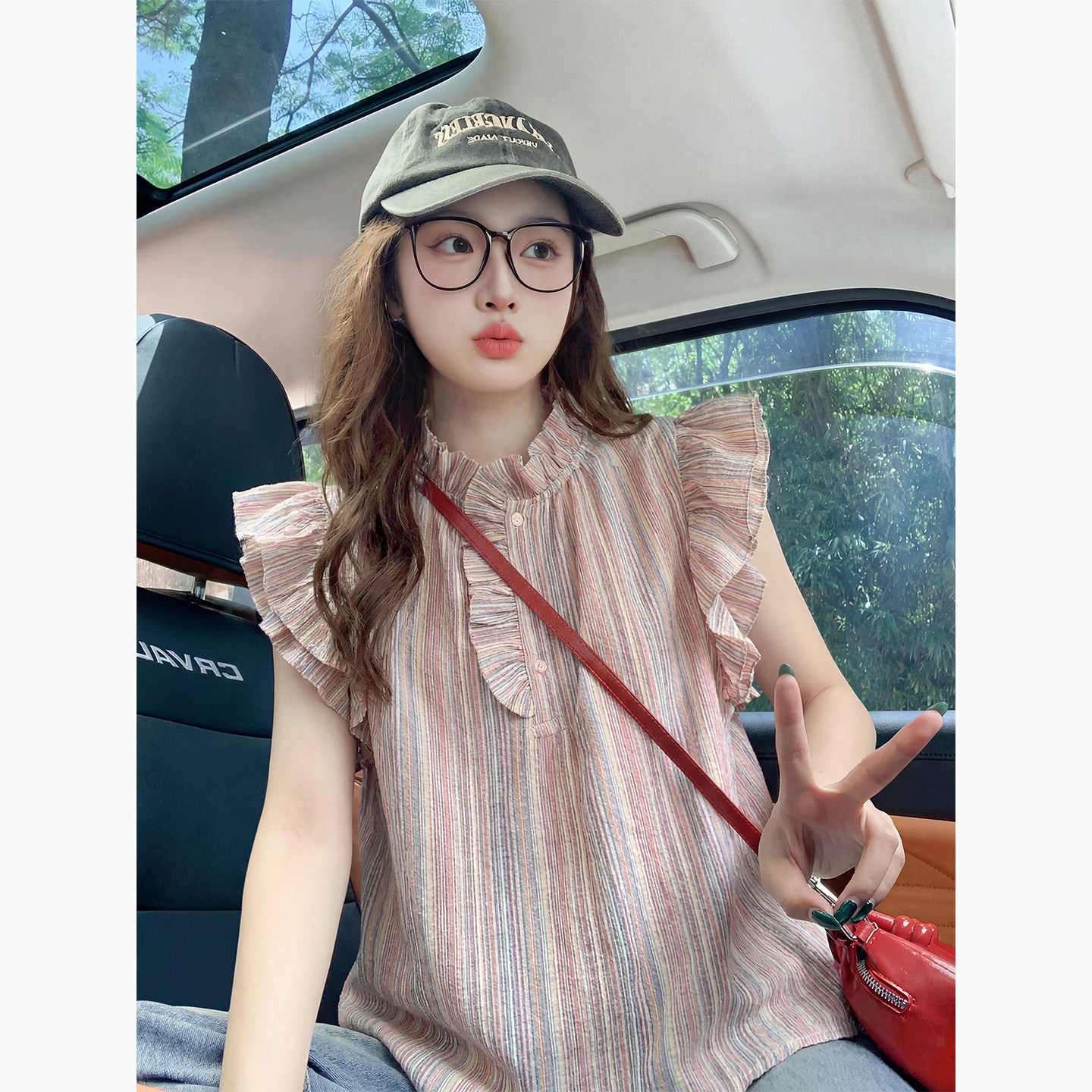 花色正肩小飞袖短袖衬衫女夏季2026新款小众慵懒高级感上衣衬衣女