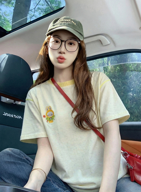 美式短袖t恤女2026新款夏季卡通刺绣宽松休闲oversize半袖上衣潮