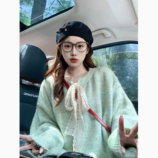 绿色软糯水貂绒毛衣女秋冬2025新款 女 宽松慵懒风高级感上衣针织衫