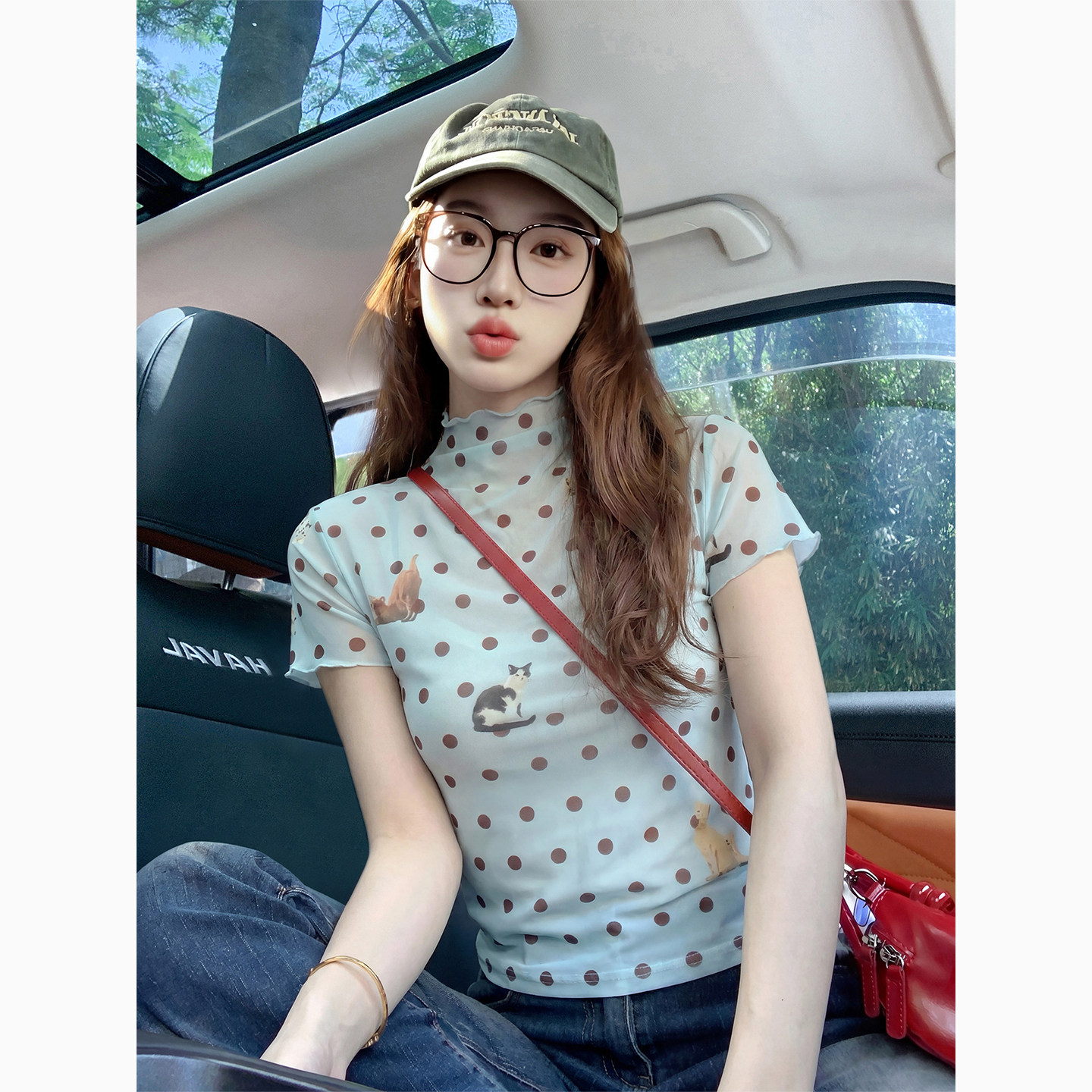 半高领网纱波点短袖t恤女夏季2026新款美式复古辣妹修身显瘦上衣