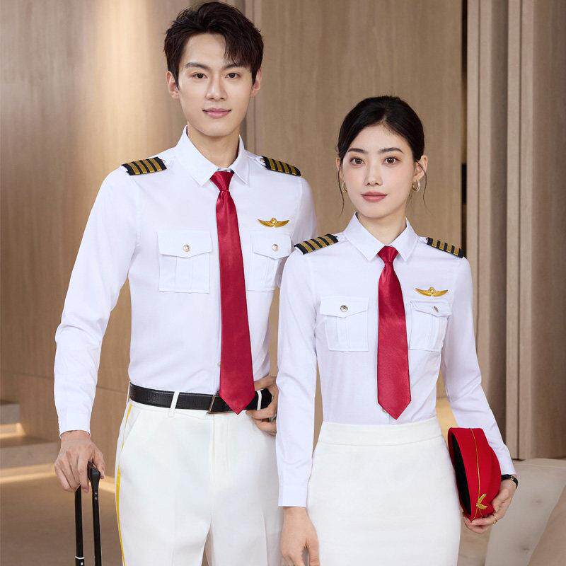 肩章白色衬衫形象岗售楼部礼宾服地产衬衣乐队军鼓制服空乘飞行员