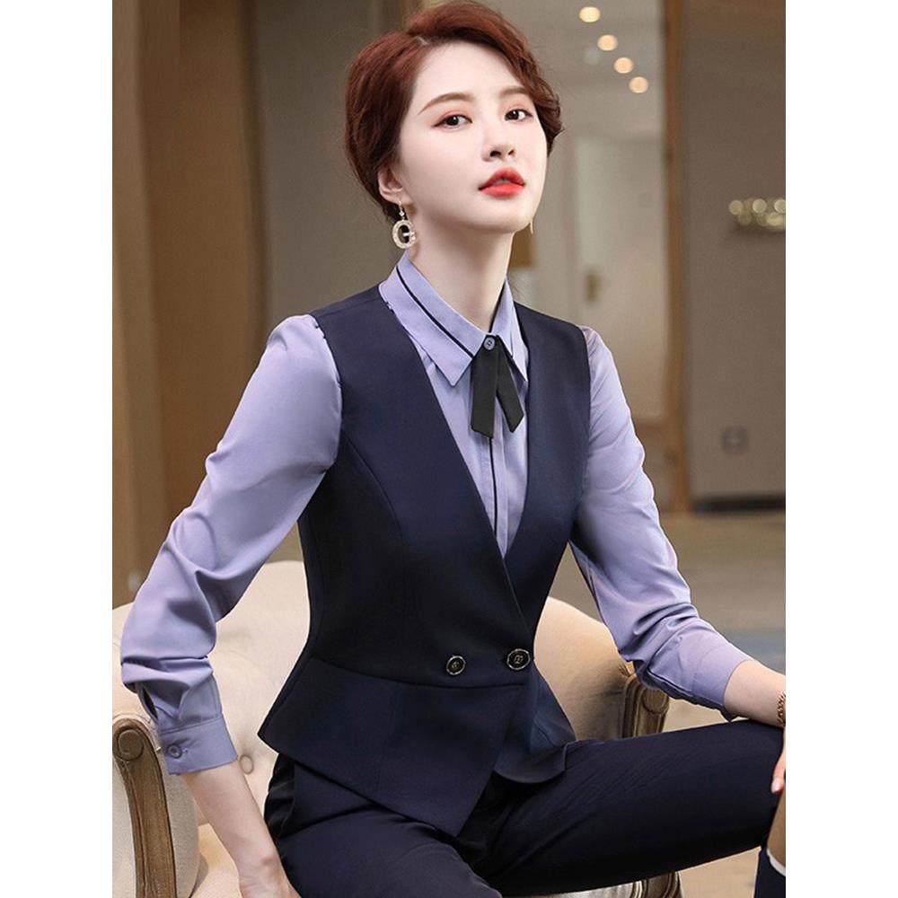 职业西装马甲套装女春秋新款酒店前台工作服KTV餐厅茶楼收银西服