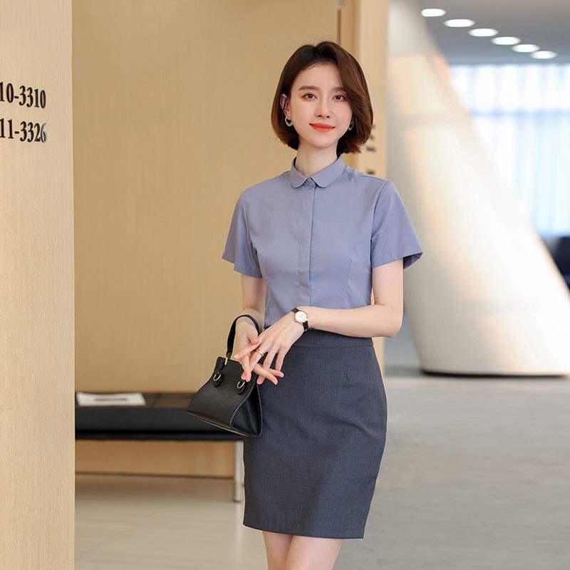 2022年白色衬衫男女同款短袖衬衣职业套装气质正装酒店销售工装夏