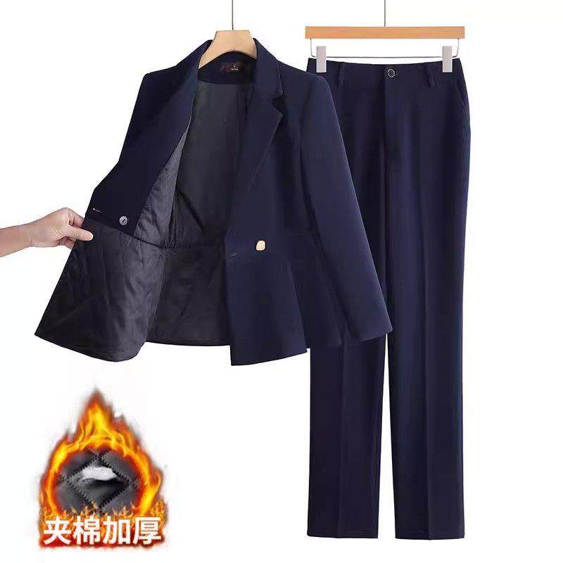 夹棉西装外套女冬季加厚职业套装西服主持人正装珠宝店前台工作服