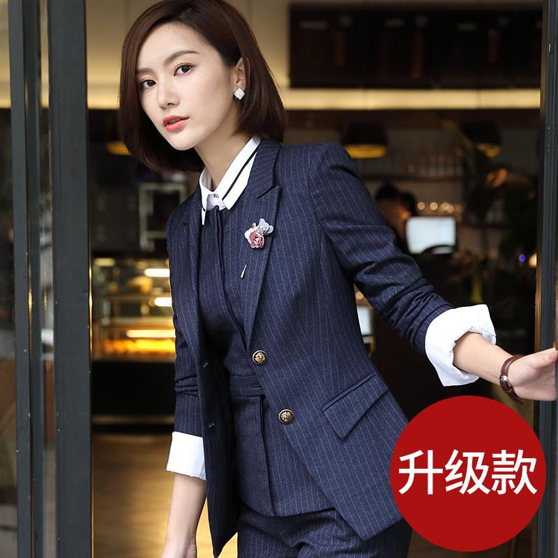 时尚西装套装女正装新款西服工装气质条纹上班服工作服小西装外套