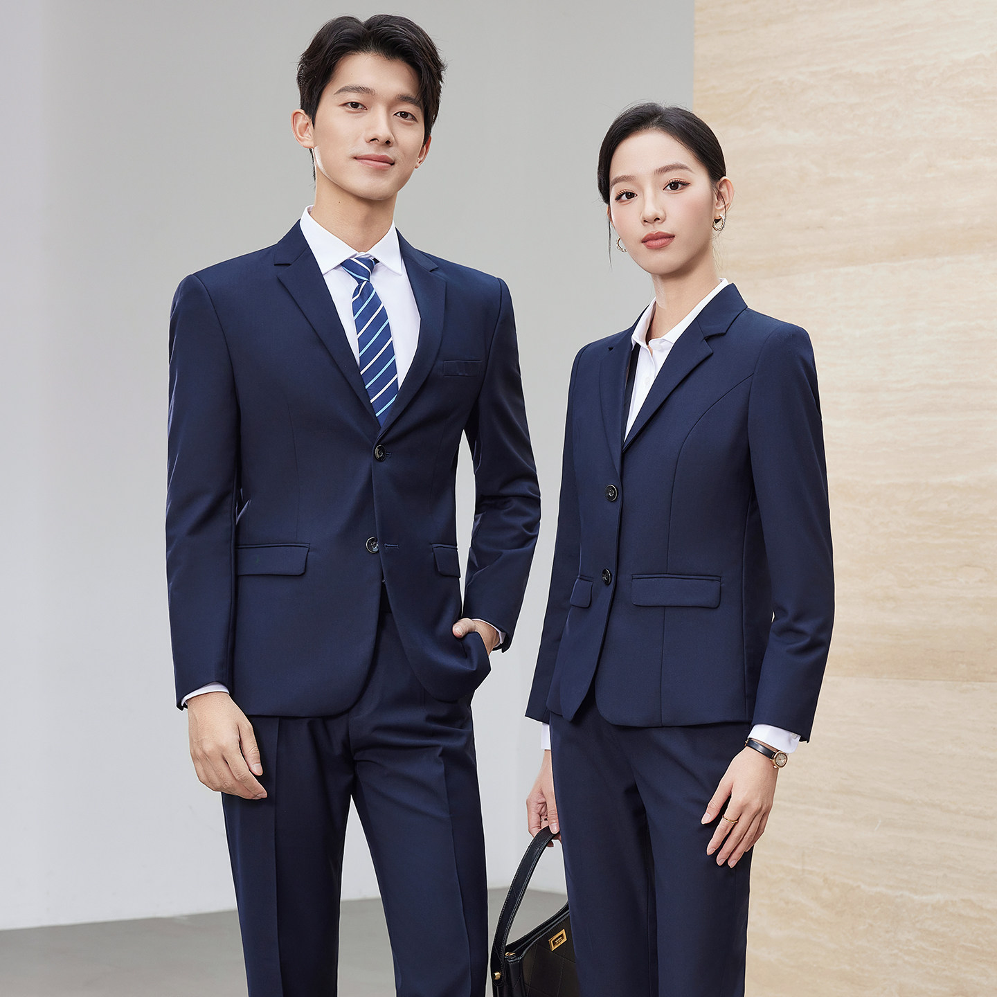 商务职业西装套装男女同款藏蓝色正装工作服套装面试酒店珠宝定制