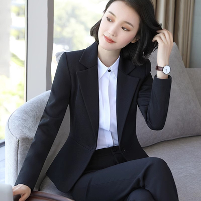 职业装女春秋正装面试公务员银行经理工作服高端黑色公考西装套装