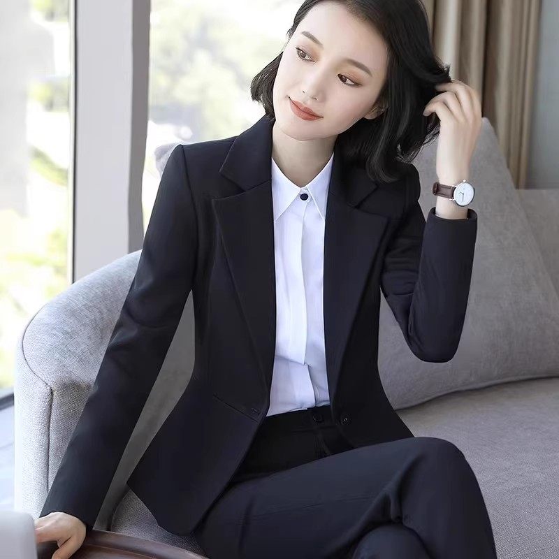 职业装女春秋商务正装公务员面试银行经理工作服高端黑色西装套装
