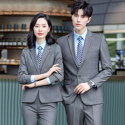 男女同款灰色西装套装女高端职业装正装售楼部银行工作服西服工装