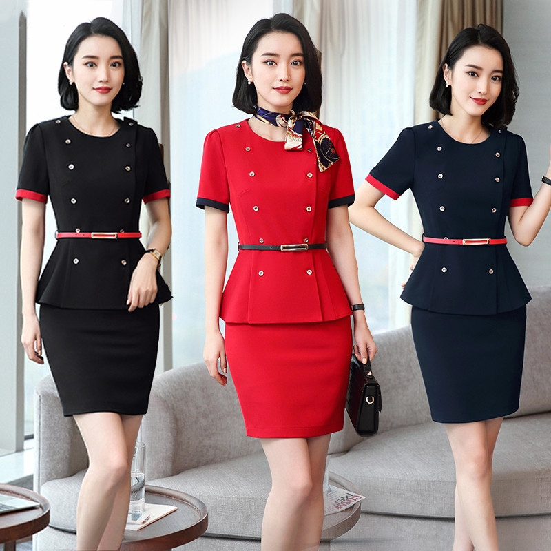 空姐制服短袖职业套装女夏季气质女神范套裙酒店前台美容师工作服