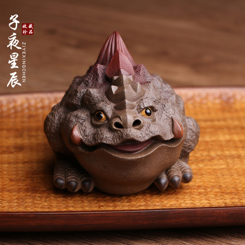 精品紫砂茶宠摆件三足金蟾可养招财子夜何伟斌全手工茶玩创意茶盘