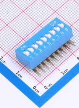 DT-09LT 拨码开关 2.54mm间距 9位 琴键式 90度弯插侧拨凸柄 蓝色