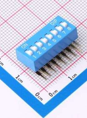 DT-08LT 拨码开关 2.54mm间距 8位 琴键式 90度弯插侧拨凸柄 蓝色