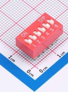 DR-06HT 拨码开关 2.54mm间距 6位 琴键式 直插平拨凸柄 红色 拨
