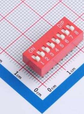 DR-08HT 拨码开关 2.54mm间距 8位 琴键式 直插平拨凸柄 红色 拨