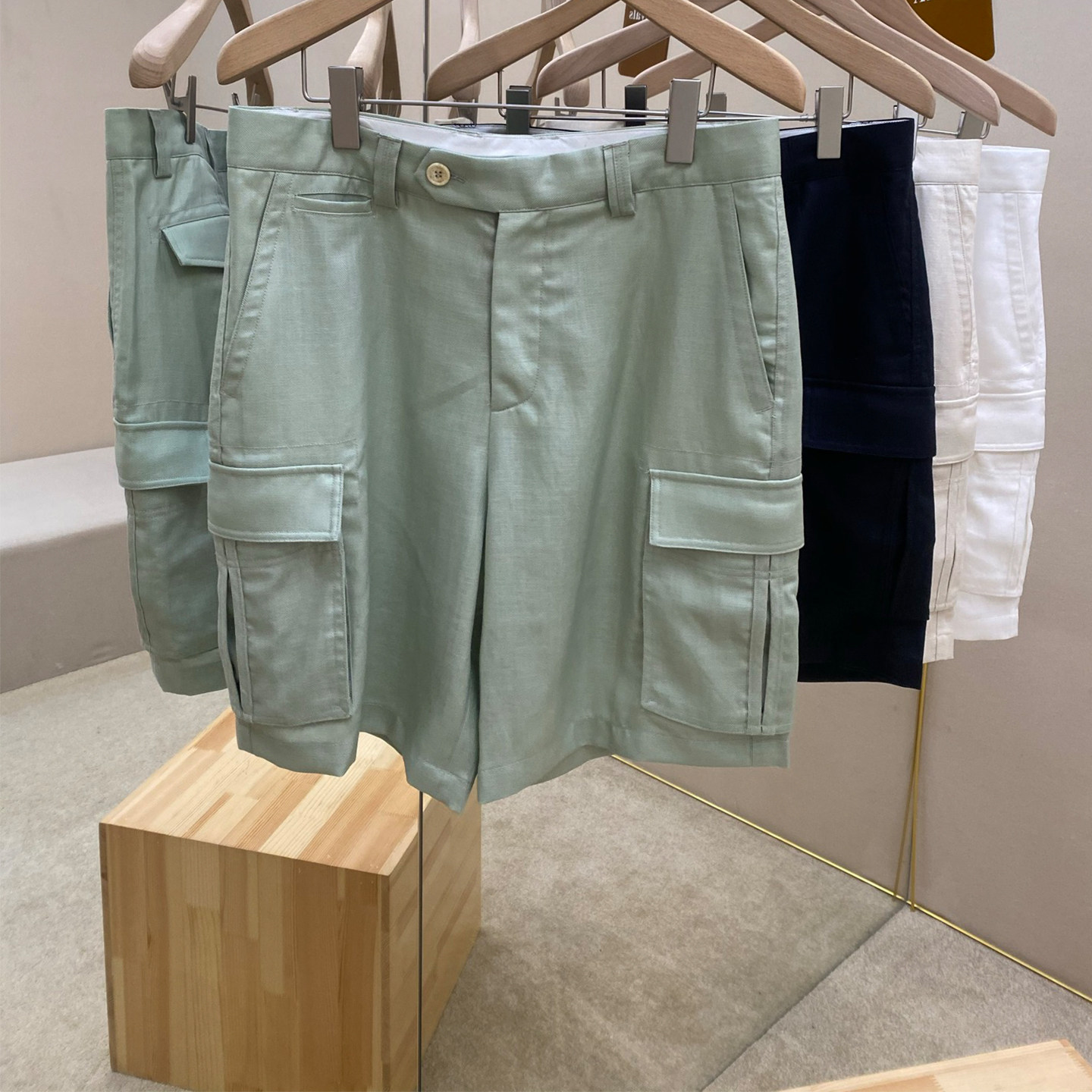lp男装25夏季新款棉麻鱼骨纹马裤百慕短裤天然纱线休闲工装五分裤