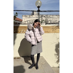 日了个韩｜宽松保暖连帽90白鸭绒真狐狸毛领短款泡芙羽绒服外套女