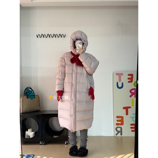 日了个韩|宽松加厚保暖90白鸭绒连帽长款大被子排骨羽绒服外套女