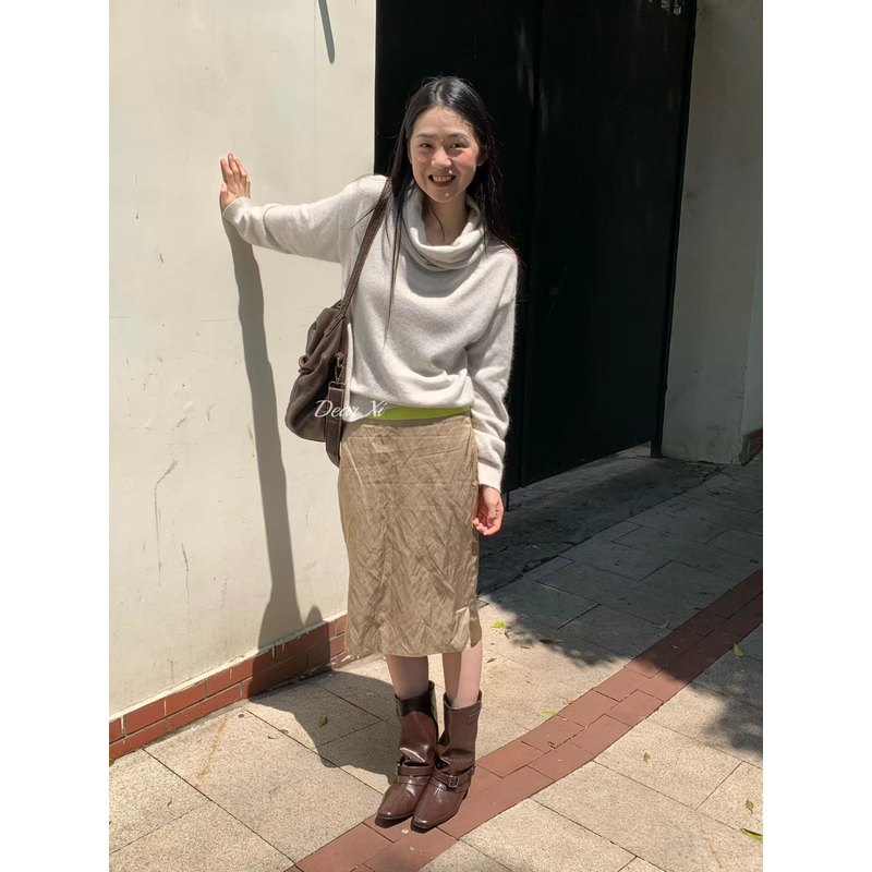 日了个韩｜2026秋百搭宽松显瘦堆堆领套头毛衣大翻领荡领针织衫女