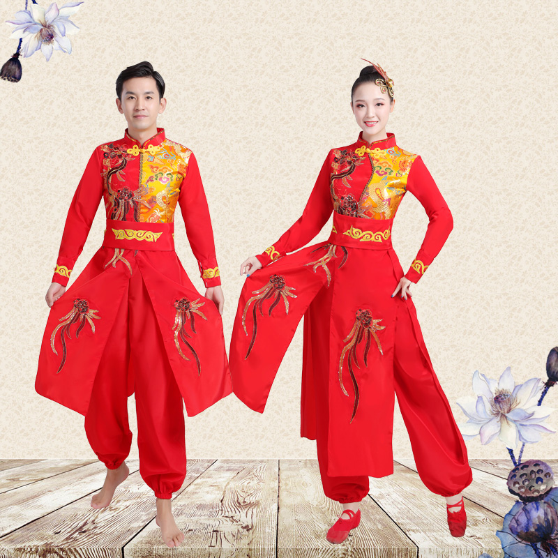 古典舞演出服腰鼓打鼓服现代演出服男女中国风喜庆水鼓民族舞蹈服