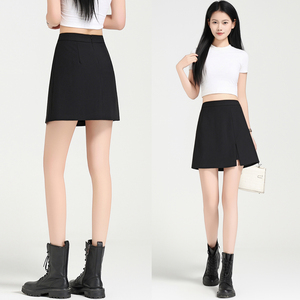 黑色西装半身裙女春秋季新款高腰显瘦包臀小个子短款开叉a字裙裤