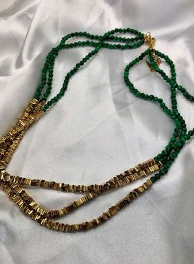 小众设计～时尚气质孔雀石多层颈链黑胆石锁骨链 穿搭配饰女项链