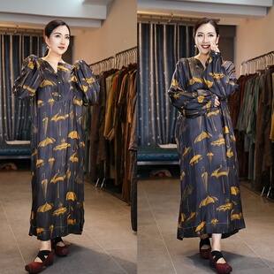 宽松显瘦连衣裙 小众设计uma复古做旧雨伞印花松弛慵懒感清冷长袖