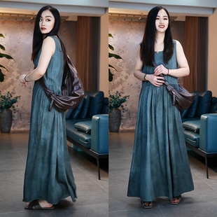 连衣裙 小众设计uma风复古炒色做旧宽松显瘦清冷慵懒感背心裙无袖