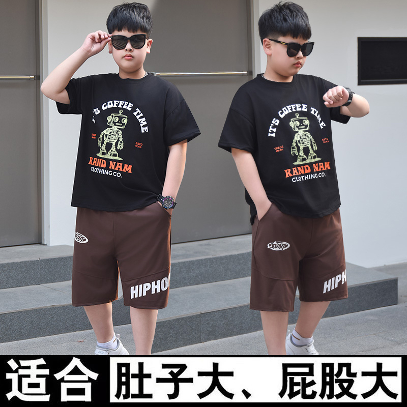 胖男童夏套装加肥加大短袖2025新款帅气时髦儿童宽松大码运动短裤