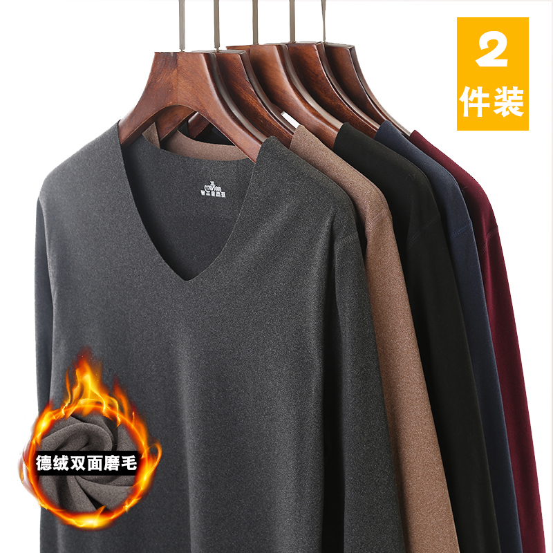 秋冬季无痕发热加绒加厚长袖t恤