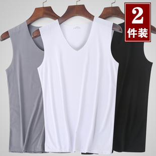 夏季 t恤青年薄款 无痕速干冰丝背心男装 无袖 打底 上衣服修身 2件装