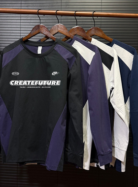 运动休闲户外百搭速干长袖复古拼接撞色登出健身T恤透气吸湿上衣