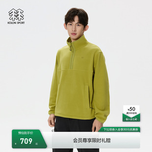 KOLON SPORT可隆男女同款户外露营抓绒卫衣春刺绣保暖长袖上衣