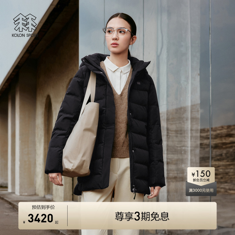 KOLON SPORT可隆羽绒服防风夹克防泼水男女短款中量连帽鹅绒夹克