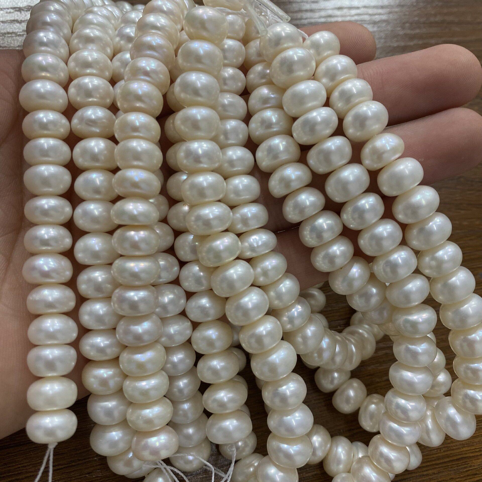 弘光 天然淡水珍珠9~10mm 算盘扁圆珠 微瑕  项链手链diy饰品配件