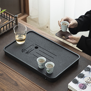乌金瓷石茶盘家用茶具茶台储水排水式干泡台石头轻奢现代茶盘托盘