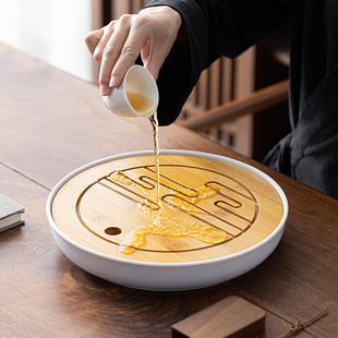 轻奢小型储水式茶台功夫茶具竹制茶海简约干泡台托盘密胺茶盘家用