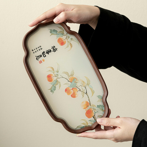 家用小型玻璃托盘复古新款玻璃小型柿柿如意茶具干泡台长方形茶盘