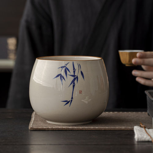 高端带盖茶渣缸陶瓷建水小大号水盂废水桶烟灰缸茶具配件茶水缸