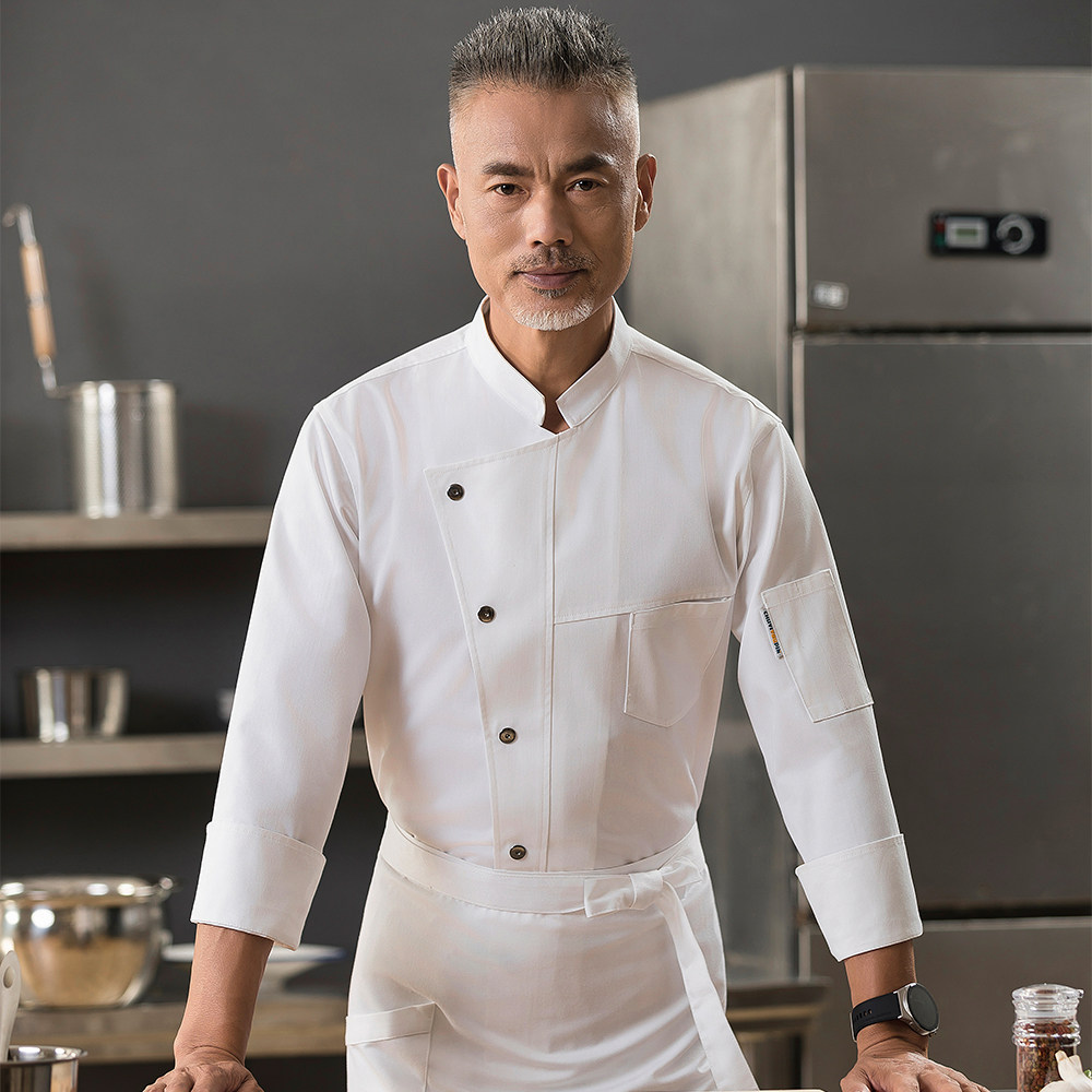 高端厨师工作服定制印logo秋冬季酒店餐饮饭店餐厅面点师服装纯棉 - 实物图