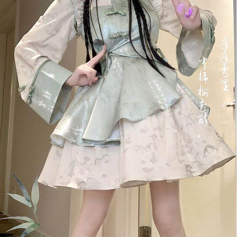 花崎loli原创设计新中式改良旗袍lolita少女汉服OP连衣裙