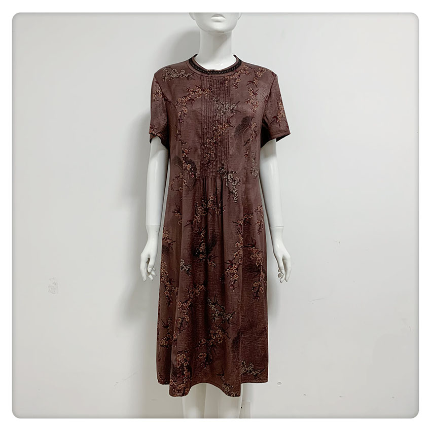【闭店清仓】，222401福太太妈妈装大码高级桑蚕丝香云纱连衣裙