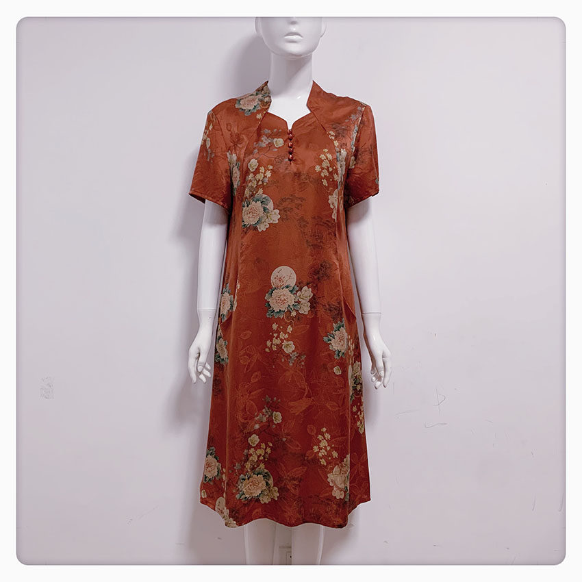 【闭店清仓】，232420款福太太妈妈装大码高级桑蚕丝夏季连衣裙