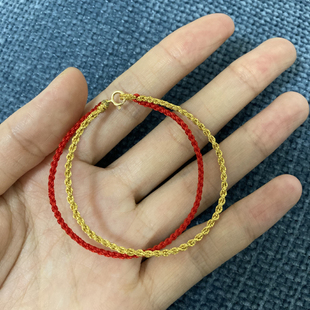 可穿珠双层手绳手工编织本命年红绳黑绳手链脚链14k包金尾扣编绳