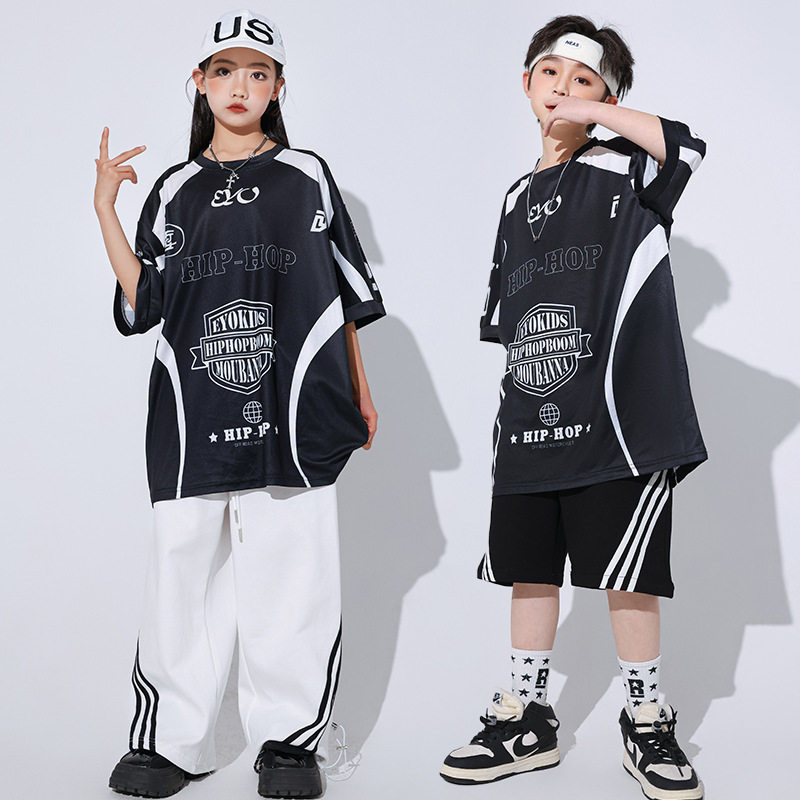 少儿童街舞练功演出服套装夏季速干短袖韩版hiphop酷炫模特架子鼓