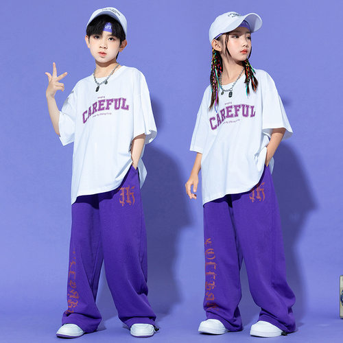 儿童街舞popping演出服落肩套装