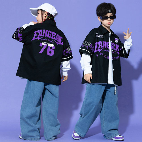 中小学生嘻哈街舞秋新款潮服棒球衫长袖T恤卫衣牛仔裤子套装bboy